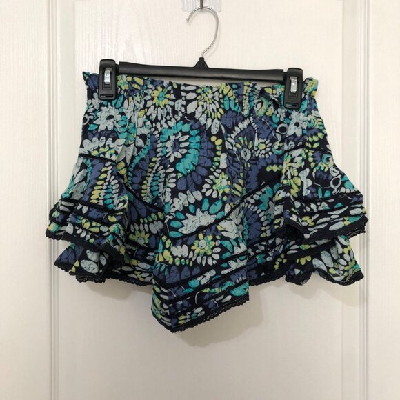 Aerie Floral Ruffled Shorts Size Small Lightweight Cotton Blend Blue‎ Green NWT - Picture 5 of 7